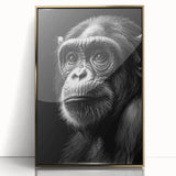 Framed wall art showcasing a vibrant monkey and ape chimpanzee design, featuring a gold-acrylic front. Ideal for adding a playful touch to any modern decor.