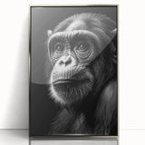 Framed wall art showcasing a vibrant monkey and ape chimpanzee design in acrylic, featuring a sleek silver frame, perfect for wildlife enthusiasts' decor.