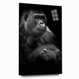 Acrylic glass wall art featuring a vibrant monkey and ape gorilla design, showcasing colorful details and a sleek side view, perfect for modern decor.