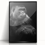 Framed wall art featuring a vibrant monkey and ape gorilla design, displayed in a sleek black frame, perfect for animal lovers and modern decor enthusiasts.