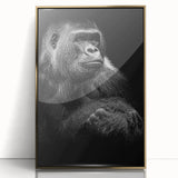 Framed wall art featuring a stylish gold-acrylic design of a monkey and ape gorilla, perfect for modern decor, adding a playful yet elegant touch to any space.