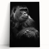 Colorful stretched canvas artwork showcasing a playful monkey and a wise gorilla, perfect for adding a vibrant touch to modern interior decor. Ideal for animal lovers and art enthusiasts.
