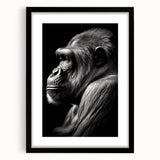 Black-framed wall art showcasing a vibrant monkey and ape gorilla design, featuring rich colors and intricate details, ideal for jungle-themed decor or animal lovers.