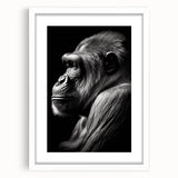 Framed wall art collection showcasing a vibrant monkey and ape gorilla design, featuring a white mat and sleek frame, perfect for modern decor.