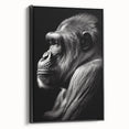 Framed canvas wall art featuring a striking black and white design of a monkey and ape, showcasing intricate details and bold lines, ideal for modern decor.