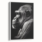 Framed canvas wall art showcasing a vibrant monkey and ape gorilla design, featuring intricate details and a sleek white frame, ideal for modern decor.