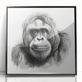 Framed wall art featuring a striking black and white design of a monkey and gorilla, showcasing intricate details and textures, perfect for animal lovers and modern decor.