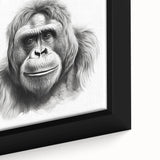 Close-up of a framed canvas wall art featuring a striking design of a monkey and gorilla, showcasing vibrant colors and intricate details, perfect for animal lovers.