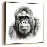 Framed canvas wall art showcasing a vibrant monkey and ape gorilla design, featuring a gold frame and side view, perfect for adding a playful touch to modern decor.