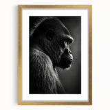 Gold-framed wall art featuring a playful design of a monkey and ape gorilla, elegantly matted for a sophisticated look, perfect for home decor projects.