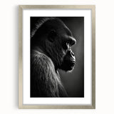 Framed wall art featuring a silver mat showcasing a stylized monkey and gorilla design, perfect for modern decor and animal lovers. Ideal for living rooms or offices.