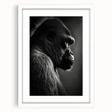 Framed wall art featuring a vibrant monkey and ape gorilla design, set against a white background, ideal for modern home decor. Perfect for animal lovers and art enthusiasts.