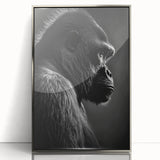 Framed wall art featuring a striking design of a monkey and ape gorilla in vibrant colors, set against a sleek silver background, perfect for modern decor.