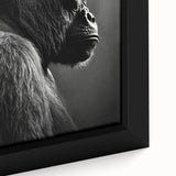 Close-up of a framed canvas art piece showcasing a vibrant monkey and ape gorilla design, featuring intricate details and rich colors, perfect for animal lovers' decor.