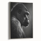Framed wall art showcasing a detailed design of a monkey and gorilla, featuring a silver frame, perfect for adding a touch of wildlife elegance to any space.