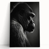 Colorful stretched canvas wall art depicting a whimsical monkey and ape design, showcasing vibrant jungle colors, perfect for playful home decor or children's rooms.