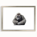 Silver-framed wall art collection featuring a playful monkey and ape gorilla design, showcasing vibrant colors and intricate details, perfect for animal-themed decor.