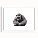 Framed wall art featuring a vibrant gorilla and monkey design in a playful jungle setting, with a white mat and frame, perfect for animal lovers' decor.