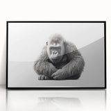 Framed wall art showcasing a striking design of a monkey and gorilla, featuring a black frame and acrylic finish, perfect for modern decor and animal lovers.