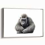 Framed wall art featuring a unique design of a monkey and ape gorilla, showcasing vibrant colors and intricate details, set against a sleek silver frame. Perfect for animal lovers and modern decor enthusiasts.