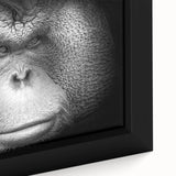 Close-up of a framed canvas wall art featuring a vibrant orangutan design, showcasing intricate details and rich colors, perfect for nature enthusiasts and home decor.