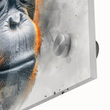Close-up of vibrant acrylic wall art featuring a detailed design of a monkey and orangutan, showcasing intricate patterns and colors that enhance any modern decor.