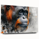 Side view of a colorful acrylic glass wall art piece featuring an intricate orangutan design, showcasing vibrant colors and detailed textures, perfect for jungle-themed decor.
