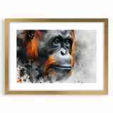 Framed wall art collection showcasing a vibrant orangutan design, featuring a gold mat and elegant frame, perfect for enhancing modern interiors.