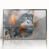 Framed wall art featuring a striking orangutan design in vibrant colors, set in a sleek silver frame with acrylic front for a modern touch, ideal for home decor.