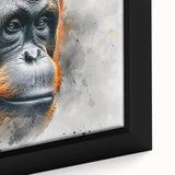 Close-up of a framed canvas wall art design featuring an orangutan and monkey, showcasing vibrant colors and intricate details, perfect for wildlife enthusiasts.