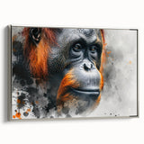 Framed wall art featuring a striking orangutan design with vibrant colors and intricate details, set against a silver frame that enhances its modern aesthetic. Perfect for nature lovers looking to add a unique touch to their home decor.