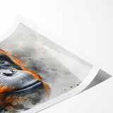 Vibrant wall art print featuring a playful orangutan design, showcasing rich colors and intricate details, perfect for adding a whimsical touch to home decor.