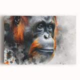 Stretched canvas wall art featuring a vibrant orangutan design with intricate details and rich colors, perfect for adding a playful touch to modern decor.