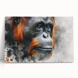 Orangutan-themed wall art design on stretched canvas, showcasing vibrant colors and intricate details, perfect for animal lovers and modern home decor.