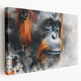 Stretched canvas wall art showcasing a vibrant orangutan design in a side view, perfect for animal lovers and nature enthusiasts, enhancing any decor with its colorful details.