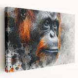 Stretched canvas wall art showcasing a vibrant orangutan design in a side view, perfect for animal lovers and nature enthusiasts, enhancing any decor with its colorful details.