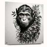 Acrylic wall art featuring a vibrant orangutan design, displayed in a stylish side view with decorative pins, suitable for wildlife-themed decor.