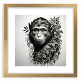Framed wall art featuring a vibrant orangutan design, with a gold frame and mat, showcasing intricate details of the primate in a contemporary style.
