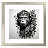 Framed wall art collection featuring a vibrant orangutan design in a silver frame with a mat, showcasing intricate details and colors, perfect for home decor.