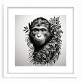 Framed wall art featuring a vibrant orangutan design, showcased in a sleek white frame with a mat, perfect for adding a playful touch to modern decor. Ideal for animal lovers and eco-conscious spaces, this artwork brings wildlife charm to any room.