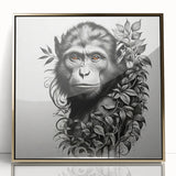 Framed wall art featuring a vibrant orangutan design in gold acrylic, showcasing detailed jungle elements, perfect for animal lovers and eco-conscious decor enthusiasts.