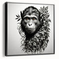 Framed canvas wall art featuring a vibrant orangutan design in rich colors, showcasing a black frame and a side view, perfect for wildlife enthusiasts and home decor.