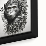 Framed canvas wall art showcasing a detailed, close-up design of an orangutan, featuring vibrant colors and intricate textures, perfect for wildlife enthusiasts.
