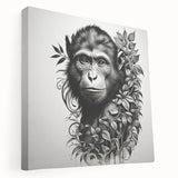 Side view of a stretched canvas wall art featuring a vibrant orangutan and monkey design, perfect for animal lovers and contemporary decor, showcasing rich colors and intricate details.