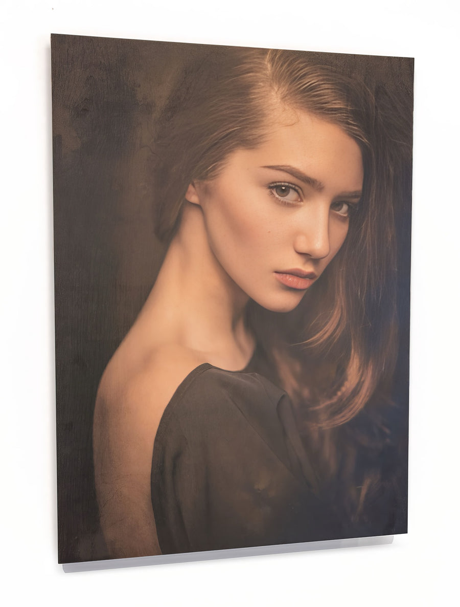 Portrait printed directly on natural birch wood
