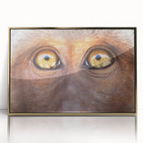 Mid-century modernist art featuring a close-up of a bird in muted earth tones, acrylic print framed in gold.