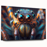 Large abstract wall art of a close-up bird design in vibrant colors on acrylic glass.