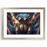 Textured art print of abstract bird designs in muted earth tones, framed in silver, ideal for bedroom decor.