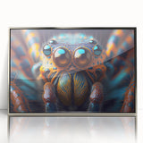 Mid-century modernist art featuring a vibrant bird design on framed acrylic, suitable for nursery wall decor.