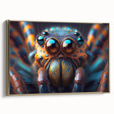 Framed canvas featuring a close-up of a bird in a vintage poster style with a predominantly black color palette.